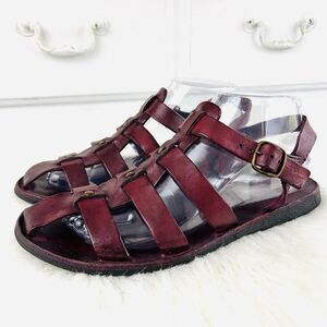 Brador Taormina Burgundy Purple Red Leather Cigar Fisherman Sandals Italy 39 US8